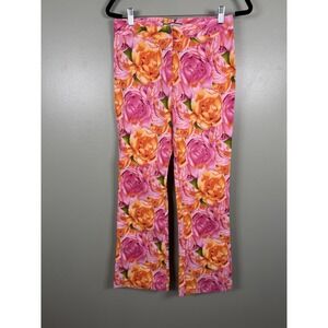 Blue Asphalt Y2K Floral Bootcut Pants Stretch 7/8 Pink Orange Rose Spring Boho